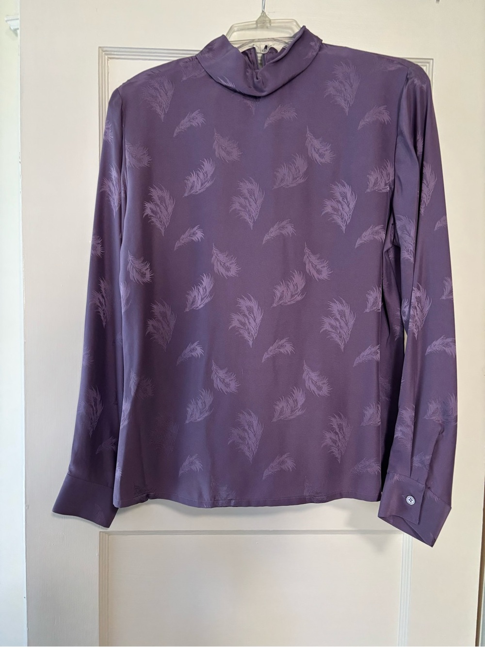 Vintage Silk Blouse Size 4 Lavender Jacquard Mock Neck Long Sleeve